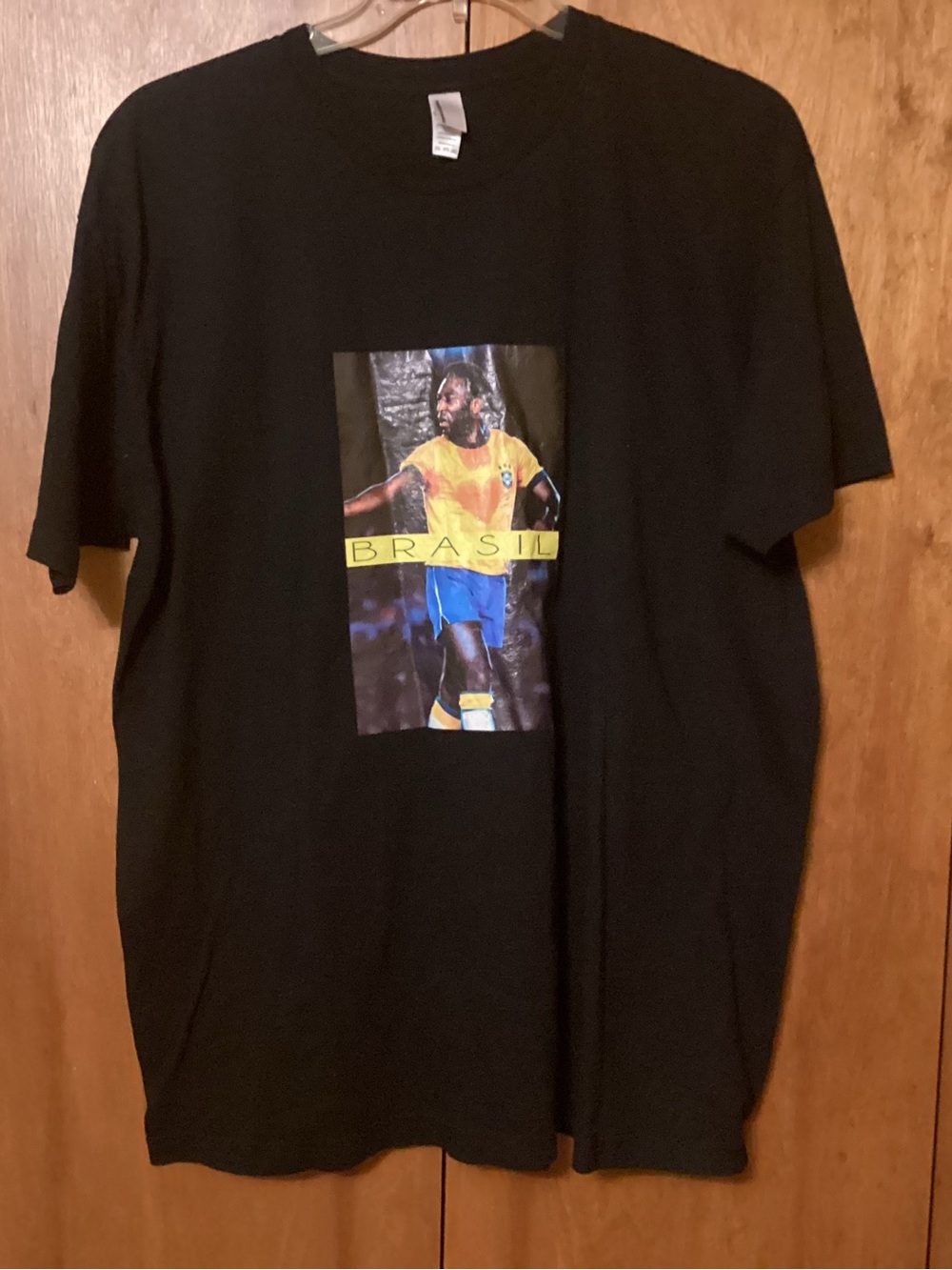 Pele American Apparel Black T-Shirt with Yellow/Blue Brazil Graphic
